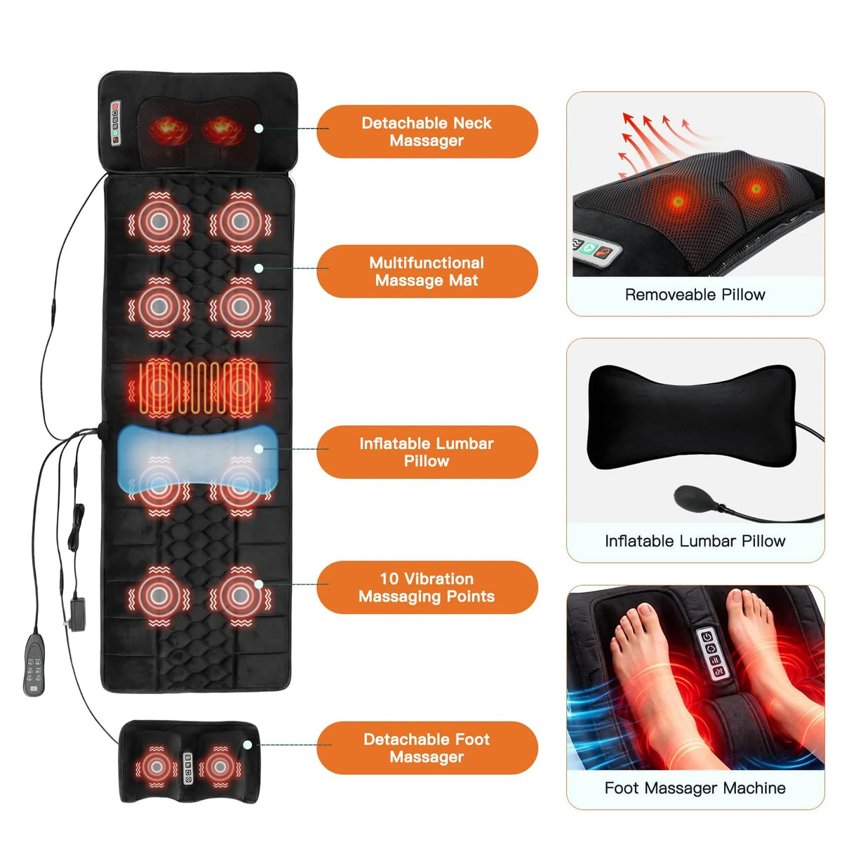 Full Body Heated Massage Mat With Vibration And Lumbar Support