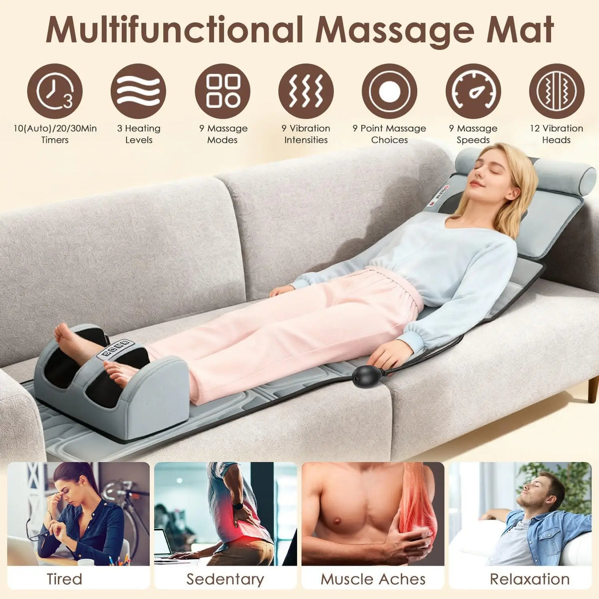 Full Body Heated Massage Mat With Vibration And Lumbar Support