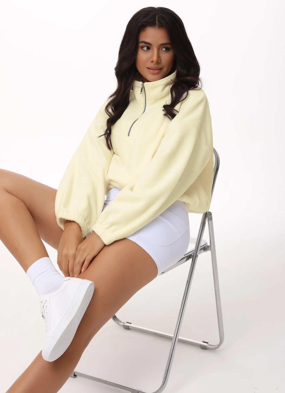 THE GYM PEOPLE Women's Half Zip Fleece Crop Workout Pullover