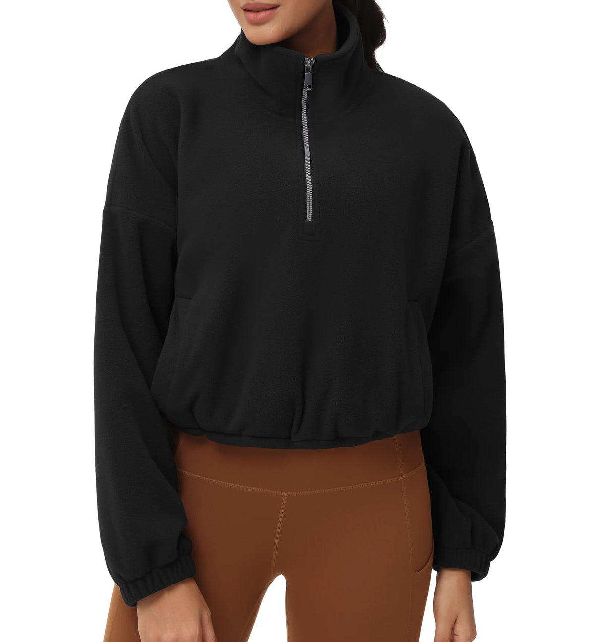 THE GYM PEOPLE Women's Half Zip Fleece Crop Workout Pullover