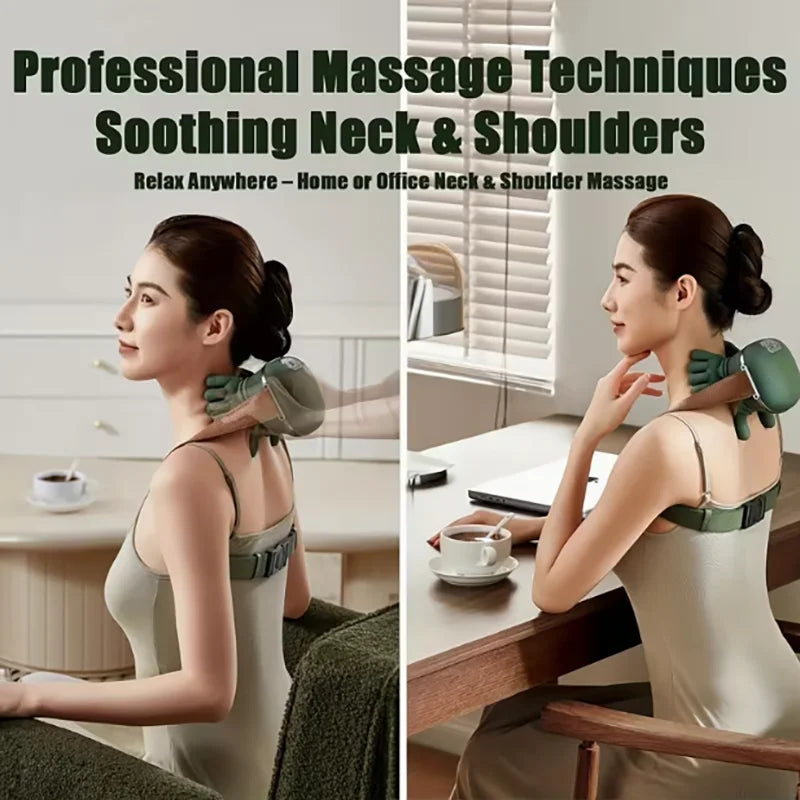 Portable Wireless Heated Neck And Shoulder Massager With Finger Massage