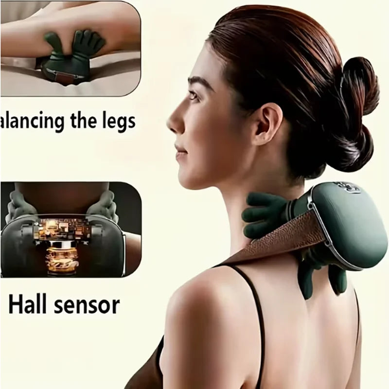 Portable Wireless Heated Neck And Shoulder Massager With Finger Massage