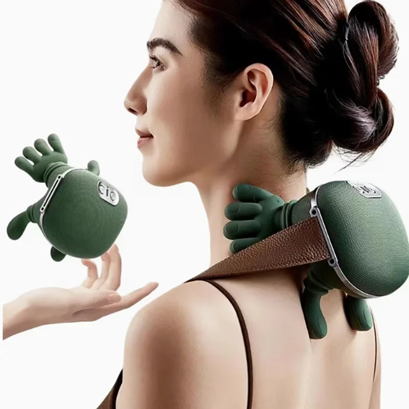 Portable Wireless Heated Neck And Shoulder Massager With Finger Massage