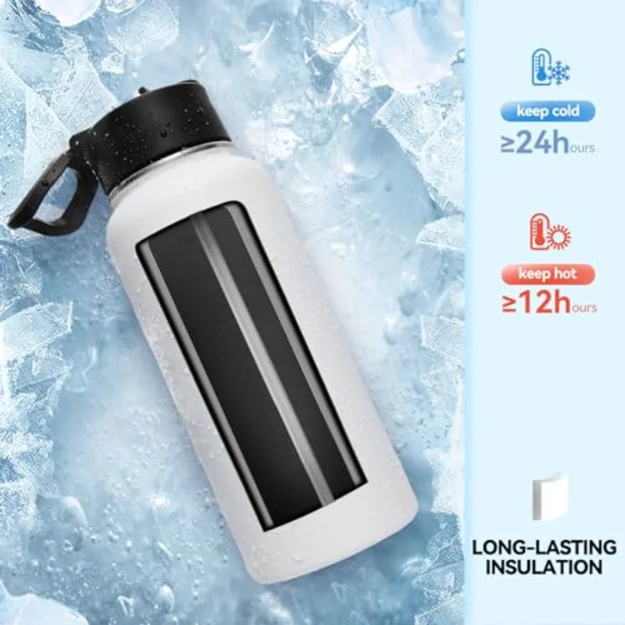 Insulated Stainless Steel Bottle With Straw And Spout Lids