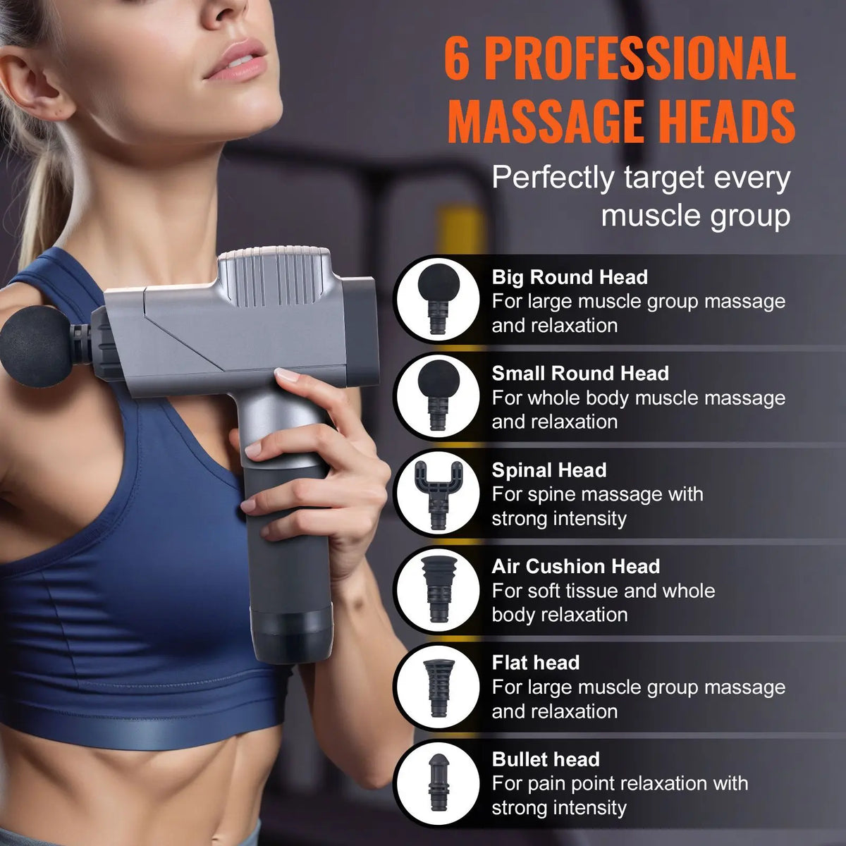 Percussion Massage Gun with Adjustable Speeds and Multiple Massage Heads