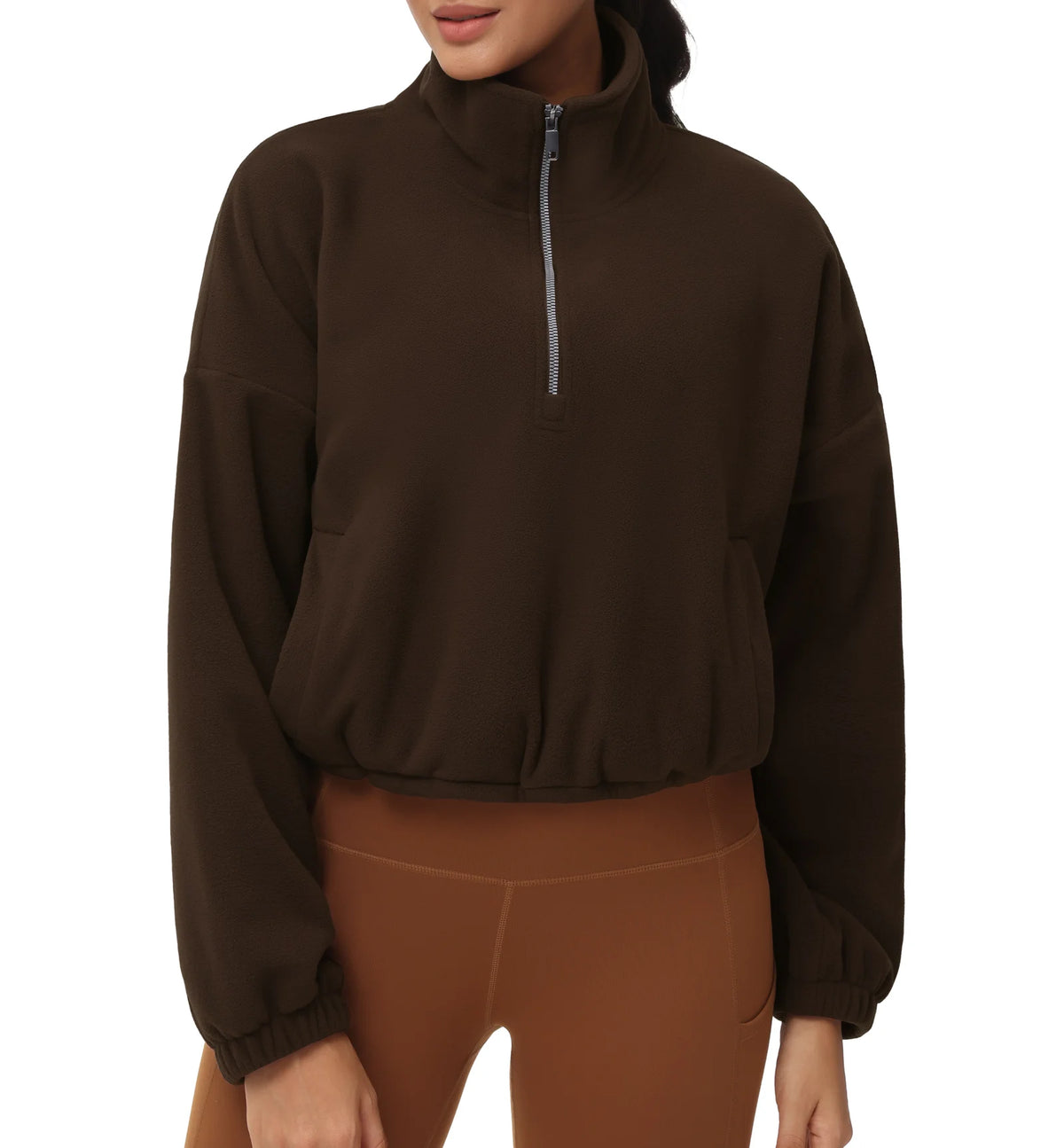 THE GYM PEOPLE Women's Half Zip Fleece Crop Workout Pullover