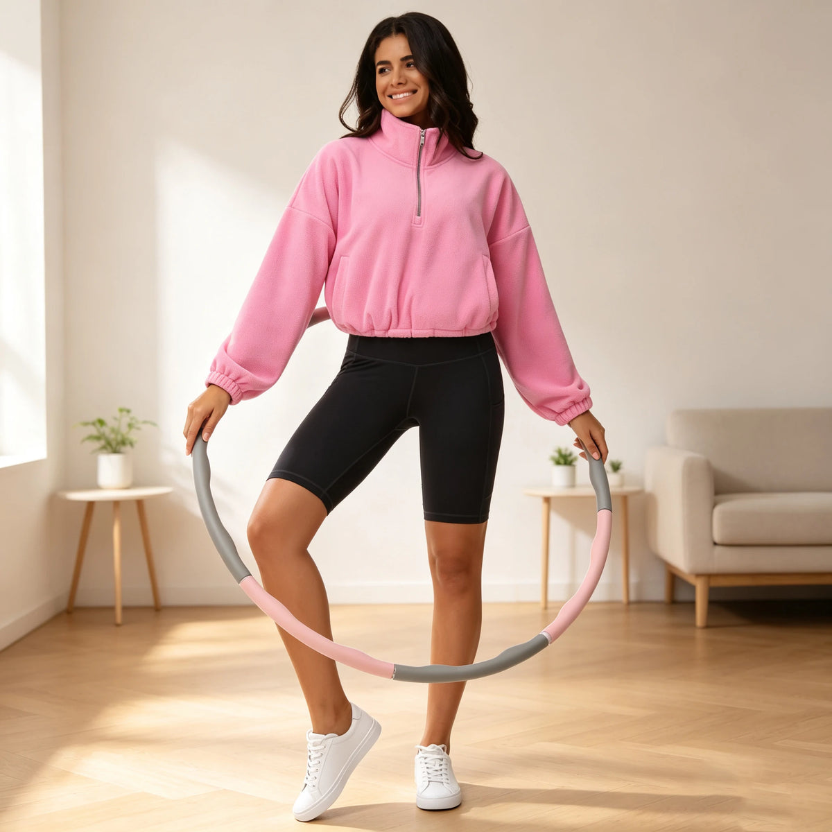 THE GYM PEOPLE Women's Half Zip Fleece Crop Workout Pullover