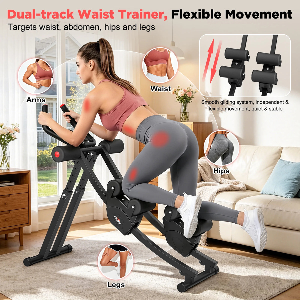 Foldable Dual Split Track Ab Machine With Adjustable Resistance
