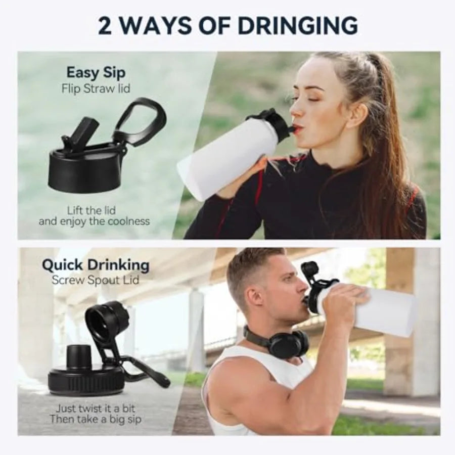 Insulated Stainless Steel Bottle With Straw And Spout Lids