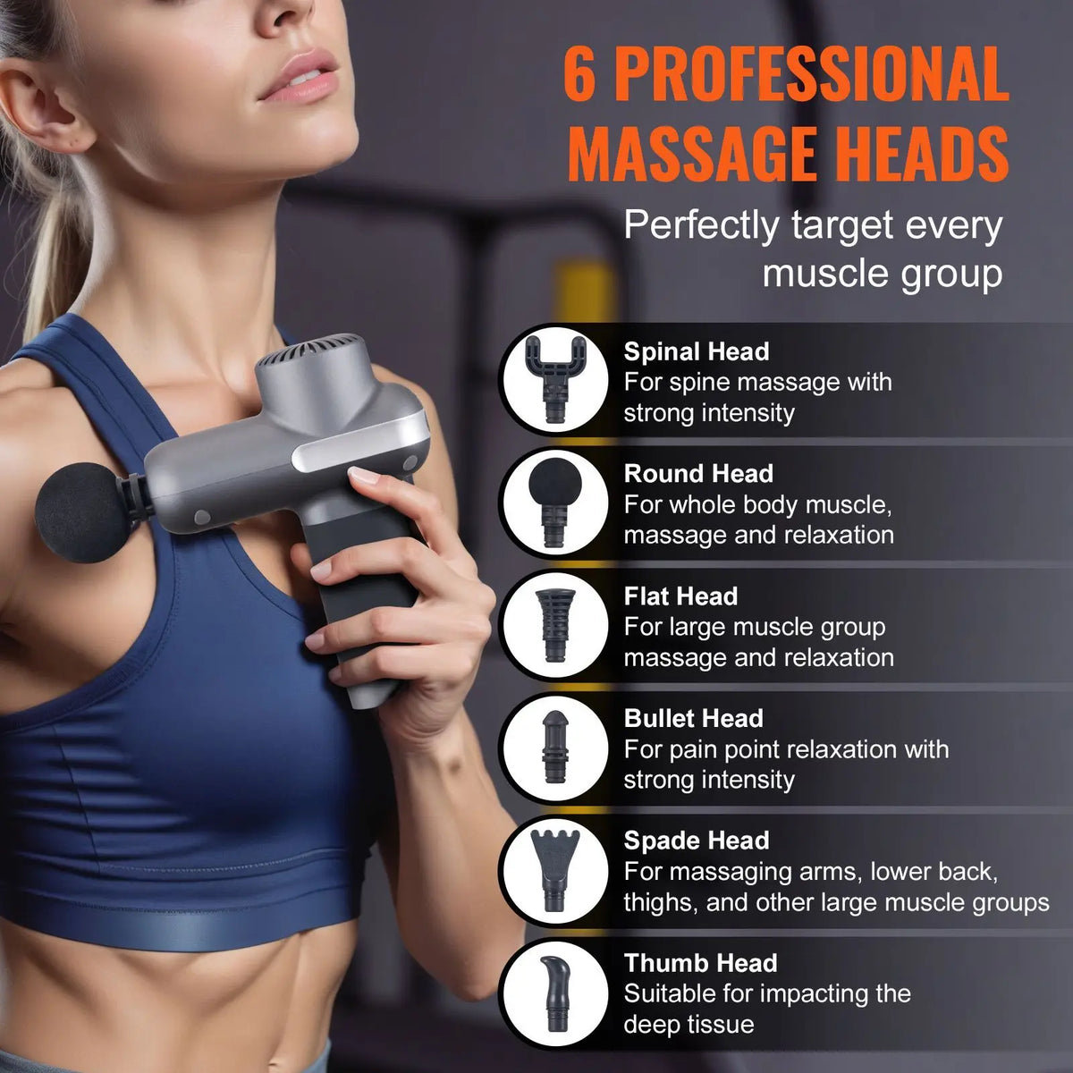 Percussion Massage Gun With 5 Speeds And 6 Massage Heads