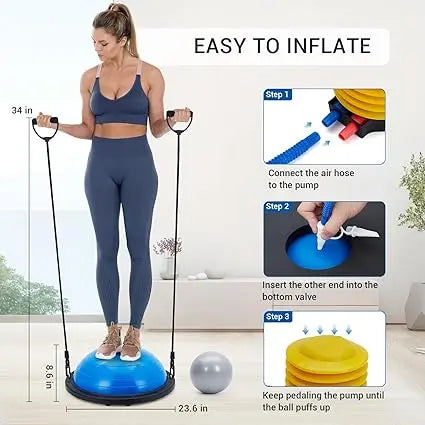 Half Balance Ball Trainer With Non Slip Base And Bands