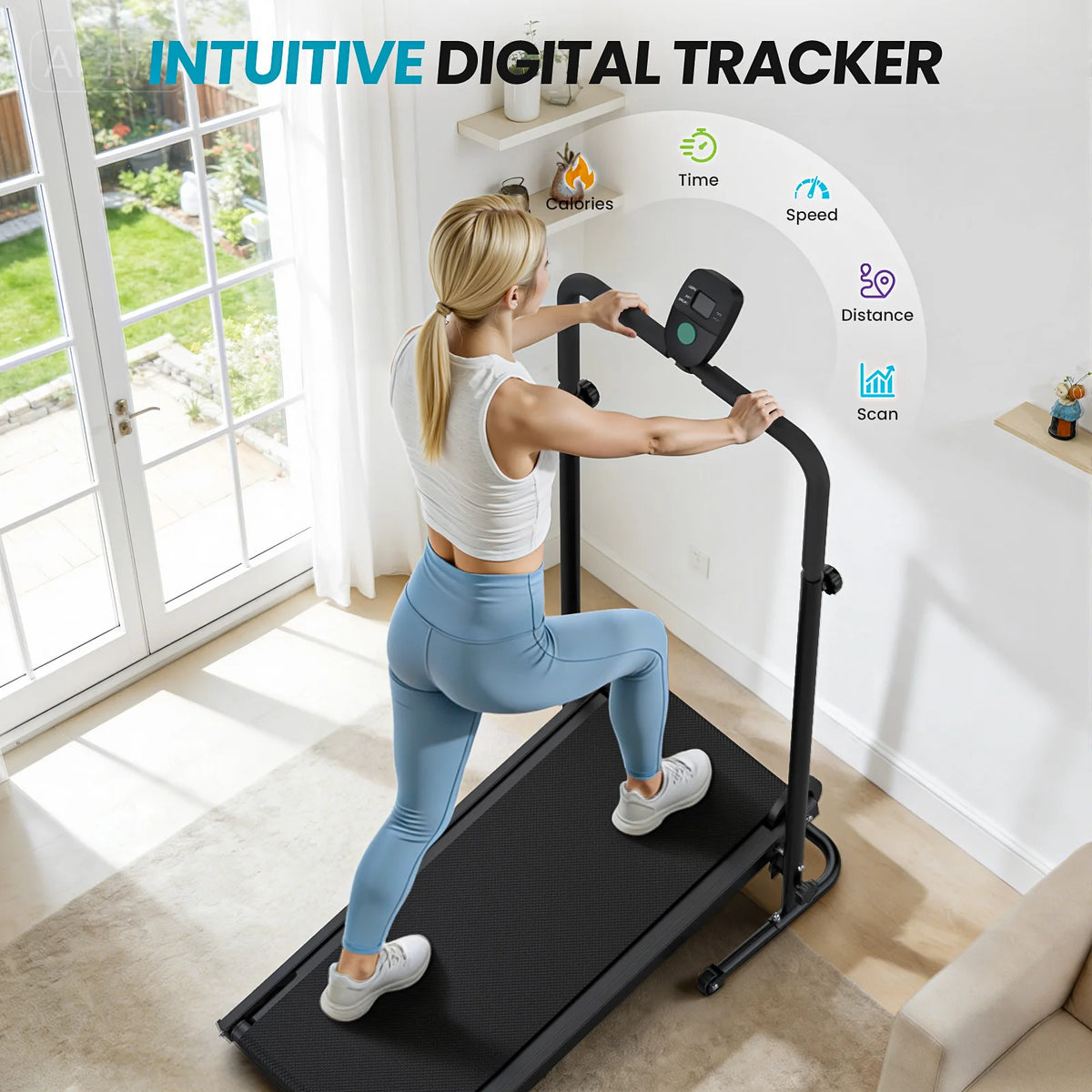 AKLUER Non Motorized Treadmill With Incline And LCD Monitor