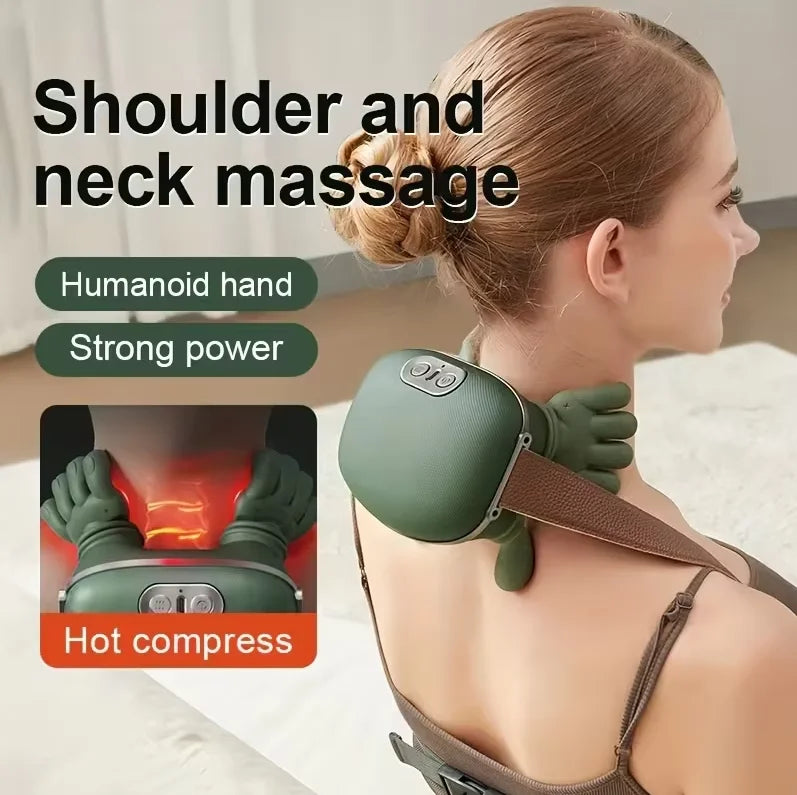 Portable Wireless Heated Neck And Shoulder Massager With Finger Massage