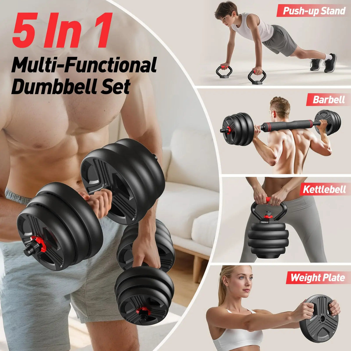 FED Fitness Adjustable Five In One Dumbbell Barbell Kettlebell Set