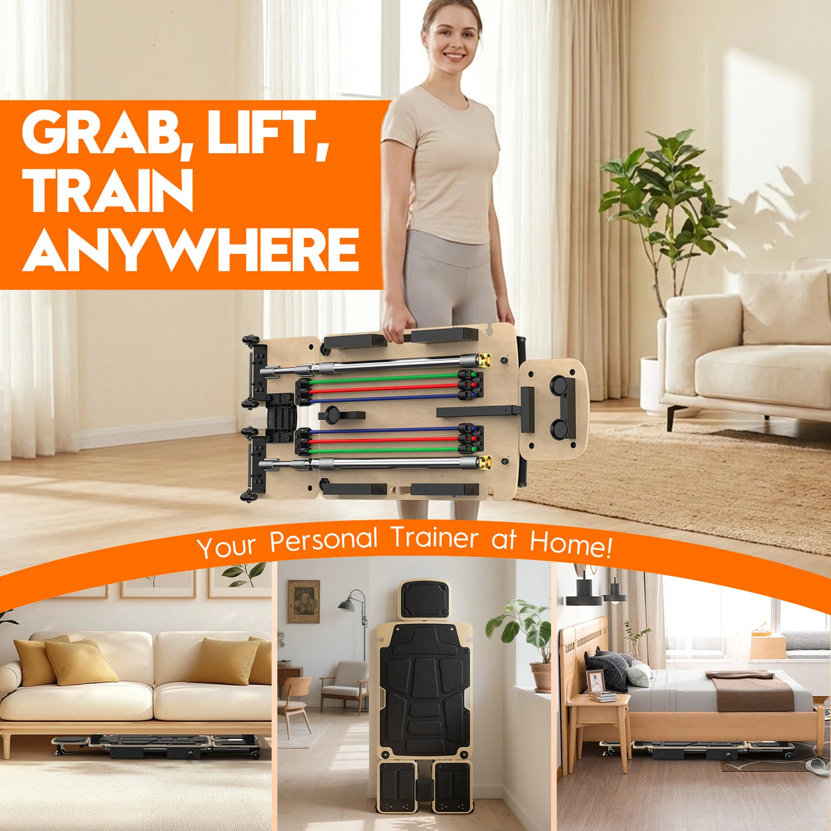 5-in-1 Foldable Pilates Reformer for Full Body Home Workout