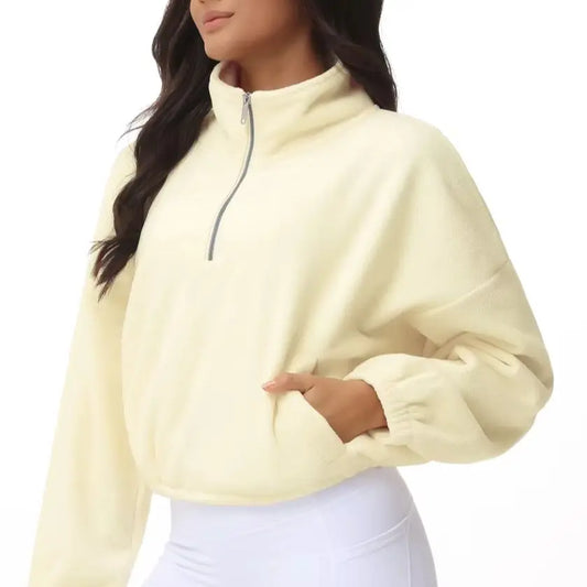 THE GYM PEOPLE Women's Half Zip Fleece Crop Workout Pullover