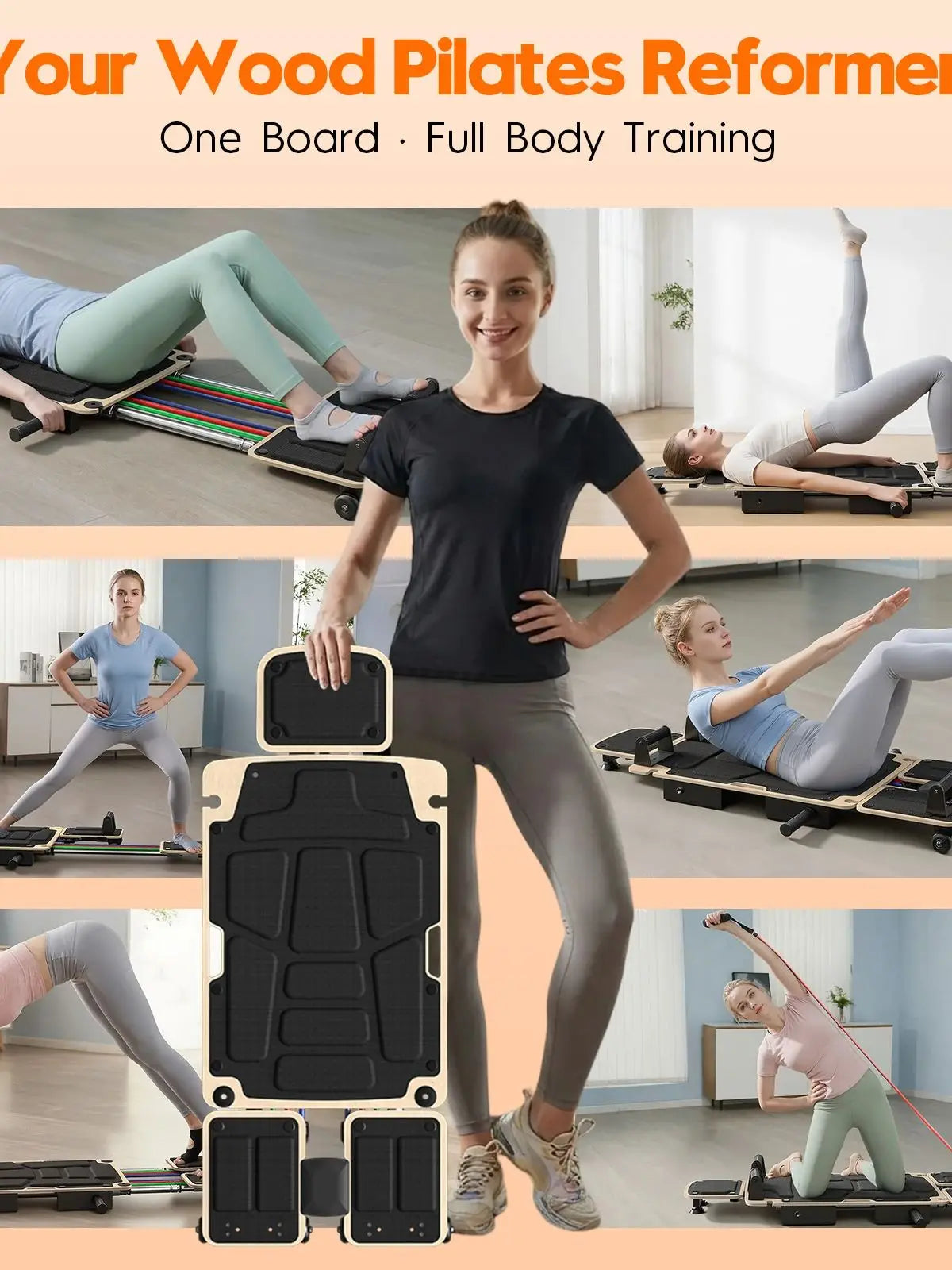 5-in-1 Foldable Pilates Reformer for Full Body Home Workout