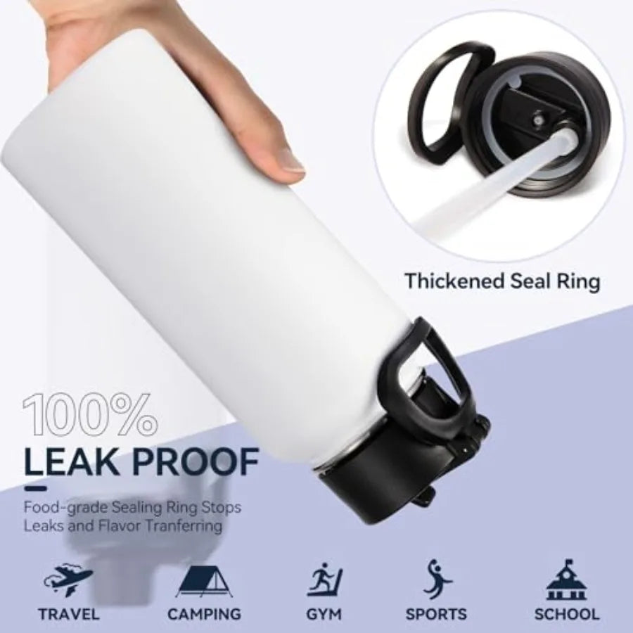 Insulated Stainless Steel Bottle With Straw And Spout Lids