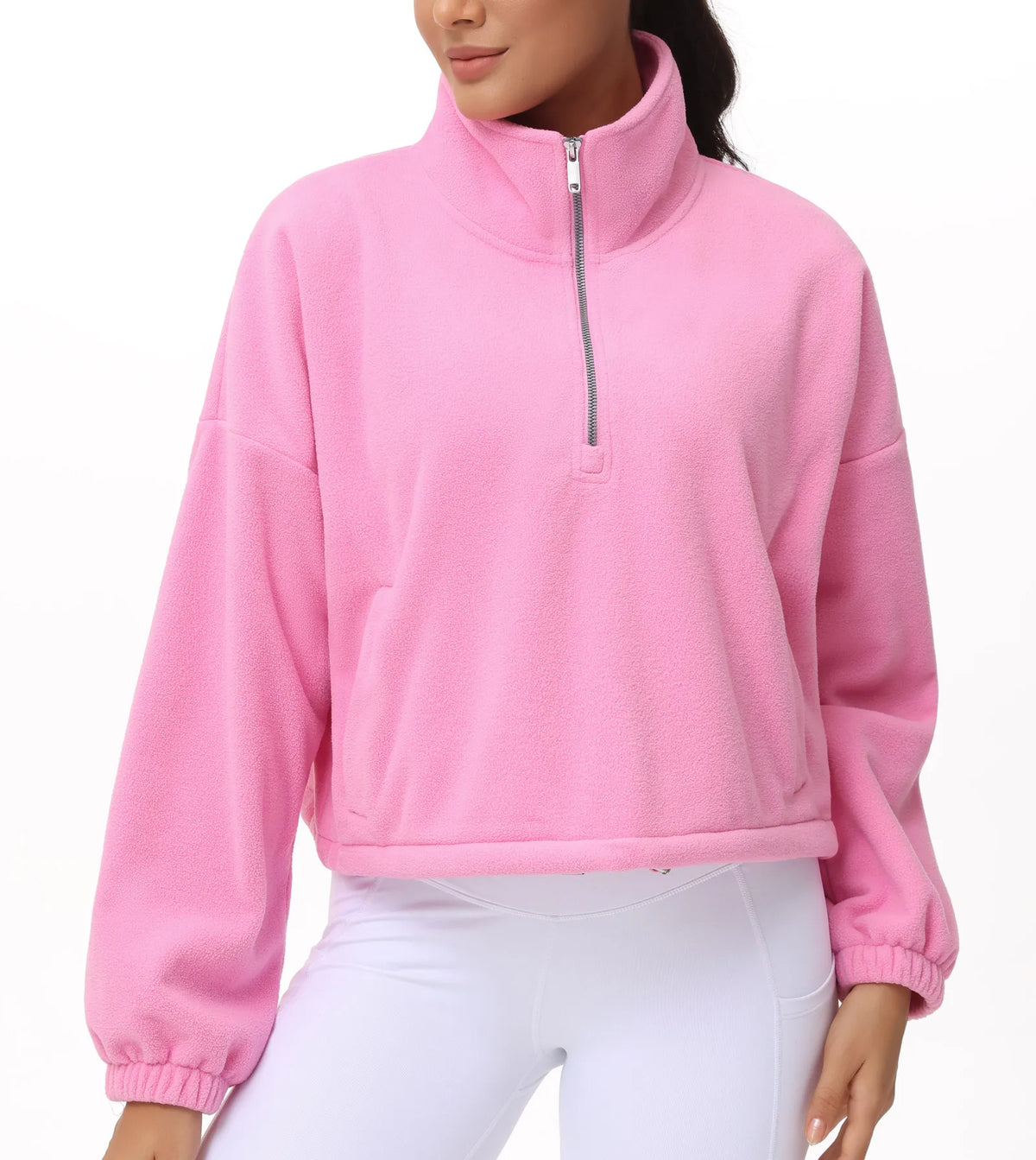 THE GYM PEOPLE Women's Half Zip Fleece Crop Workout Pullover