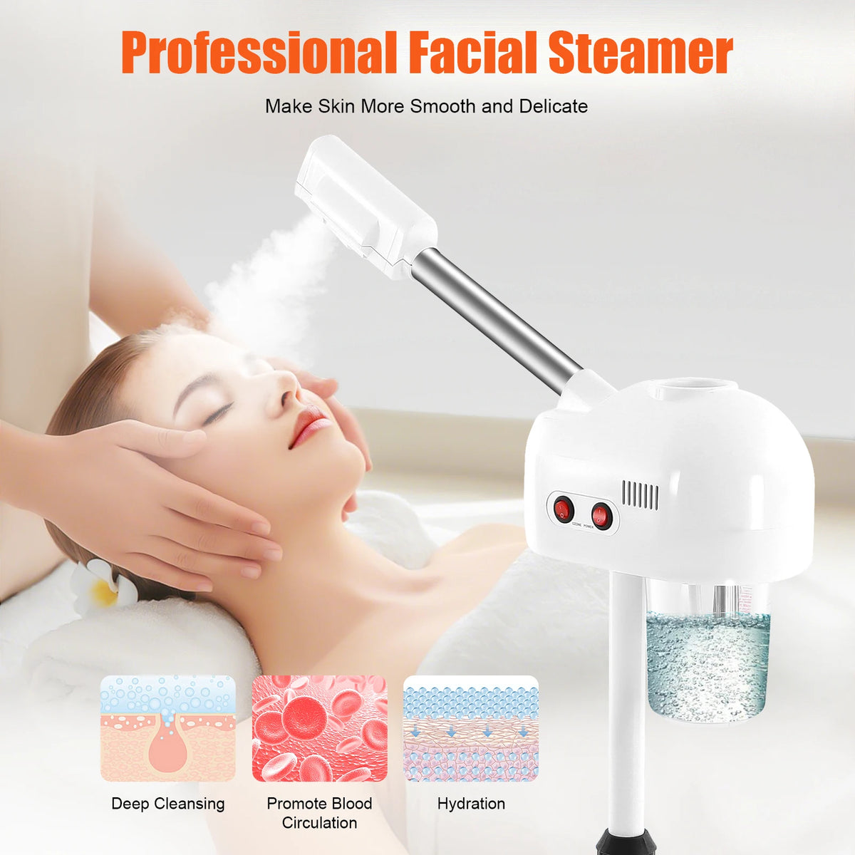Adjustable Ozone Facial Steamer With Rotating Nozzle for Salons