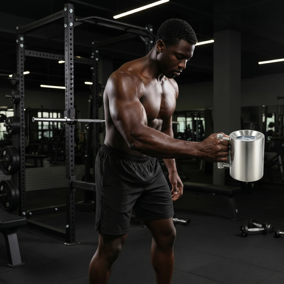 Stainless Steel Dumbbell Mug And Fitness Water Bottle With Grip