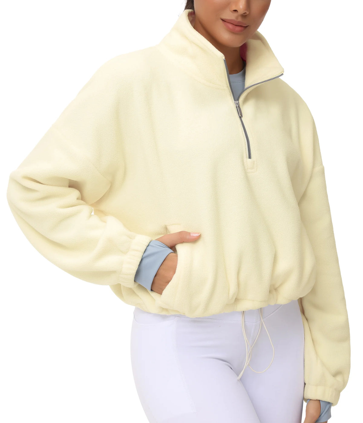 THE GYM PEOPLE Women's Half Zip Fleece Crop Workout Pullover