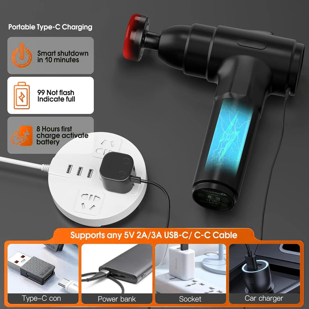 LINGTENG Heated Deep Tissue Massage Gun With Multiple Massage Heads
