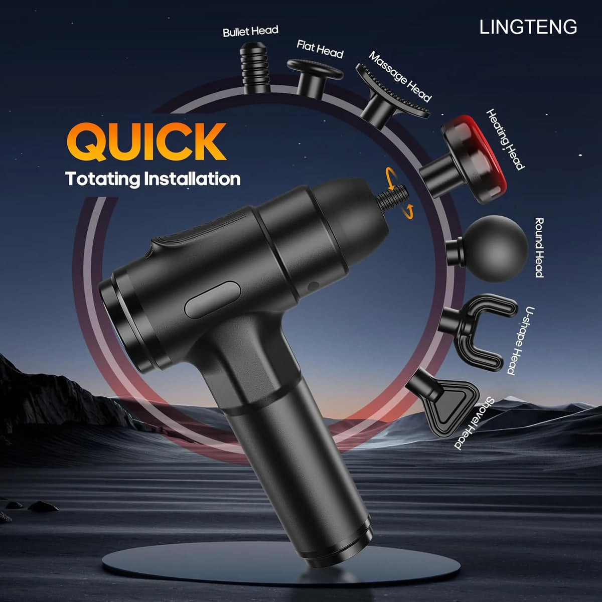 LINGTENG Heated Deep Tissue Massage Gun With Multiple Massage Heads