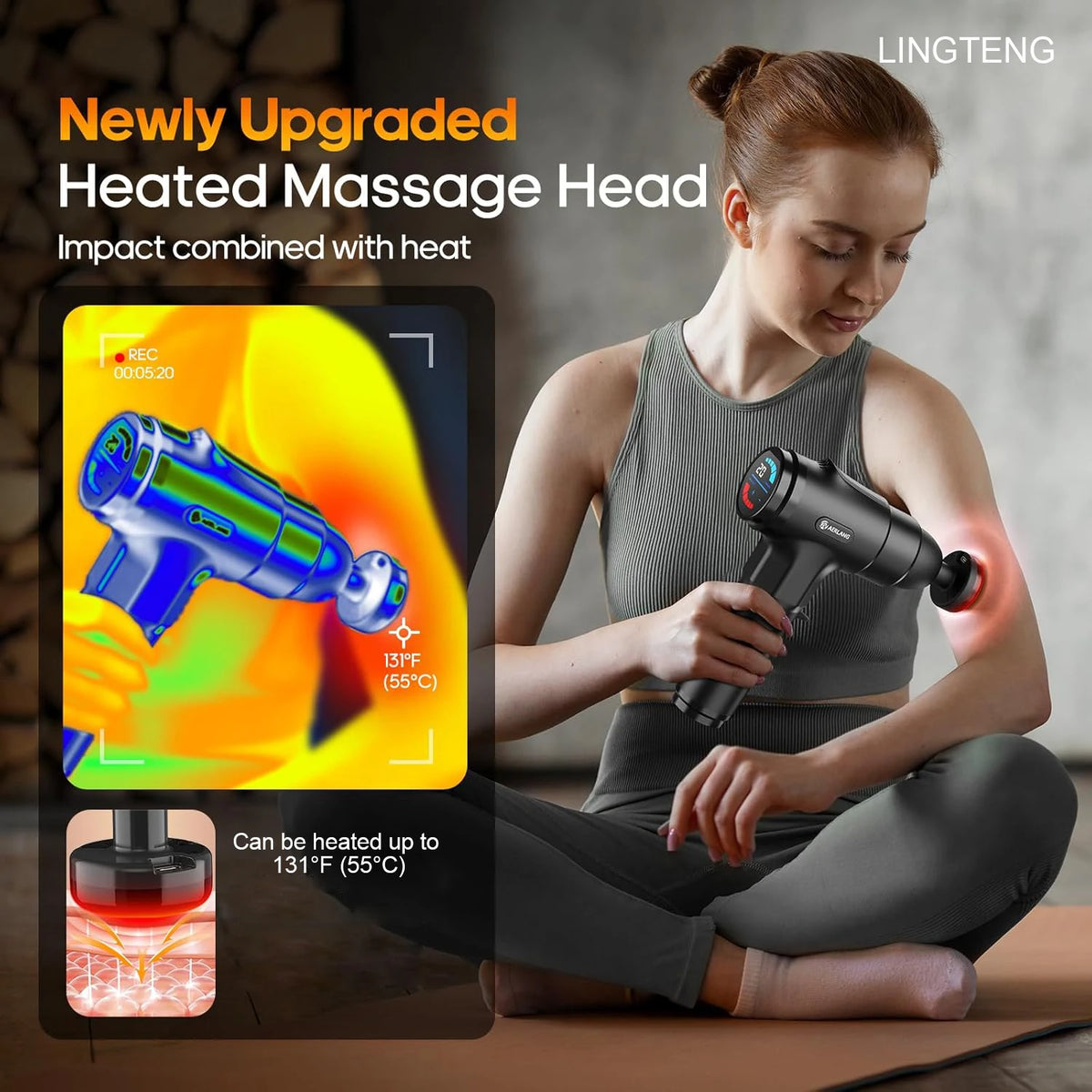 LINGTENG Heated Deep Tissue Massage Gun With Multiple Massage Heads