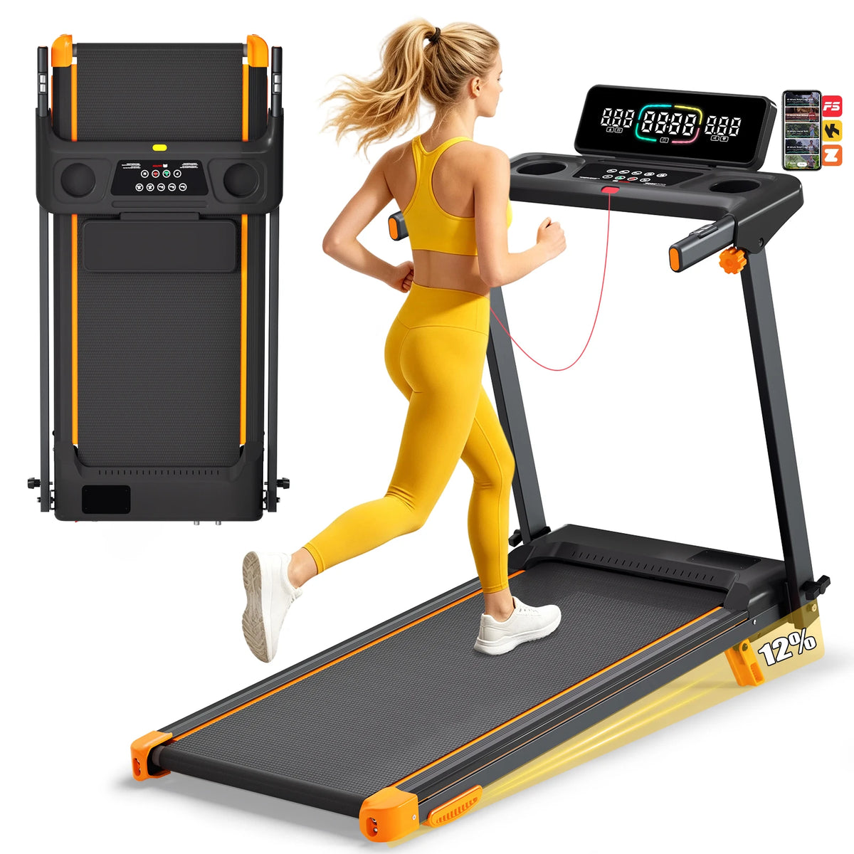 Foldable Incline Walking Pad Treadmill with HIIT Modes and Bluetooth