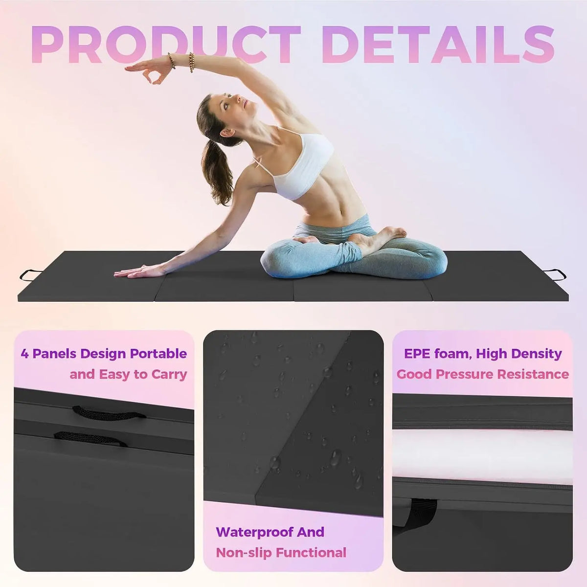 Foldable Foam Exercise Mat for Yoga Pilates Gymnastics and Training