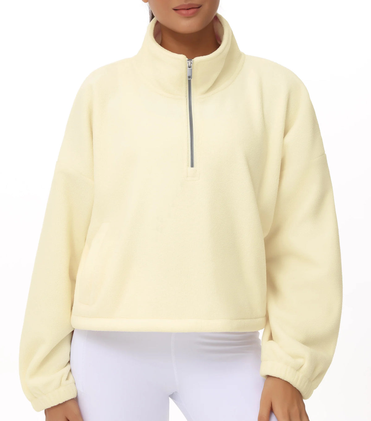 THE GYM PEOPLE Women's Half Zip Fleece Crop Workout Pullover