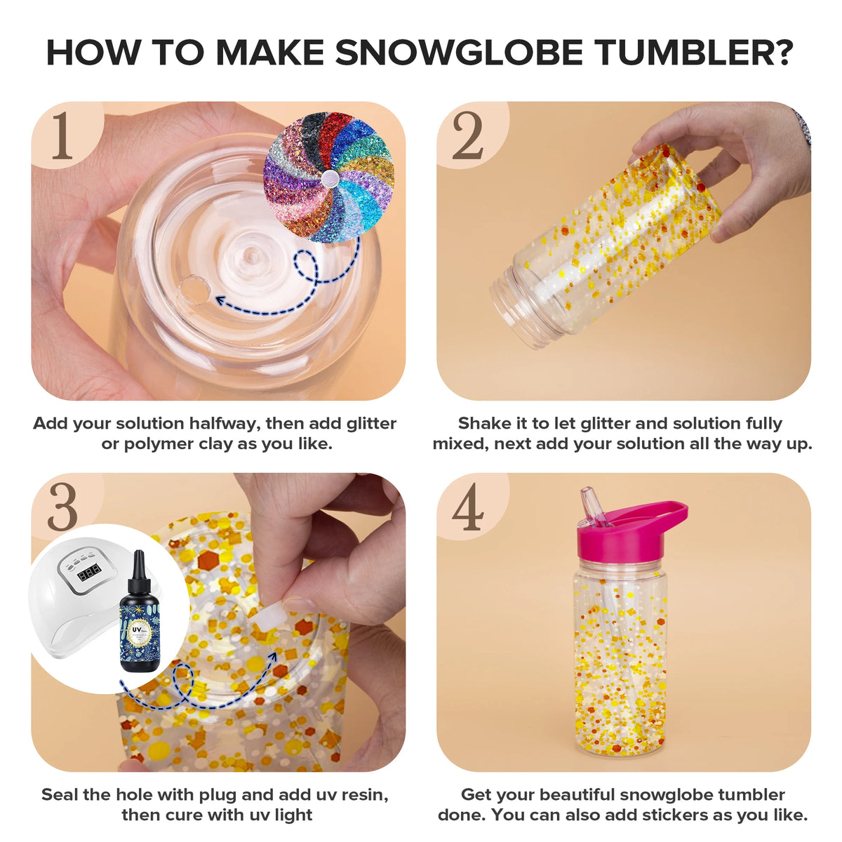 Double Wall Snow Globe Tumblers With Pre-Drilled Holes For Kids