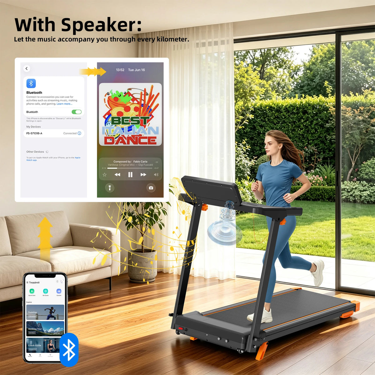 Foldable Incline Walking Pad Treadmill with HIIT Modes and Bluetooth