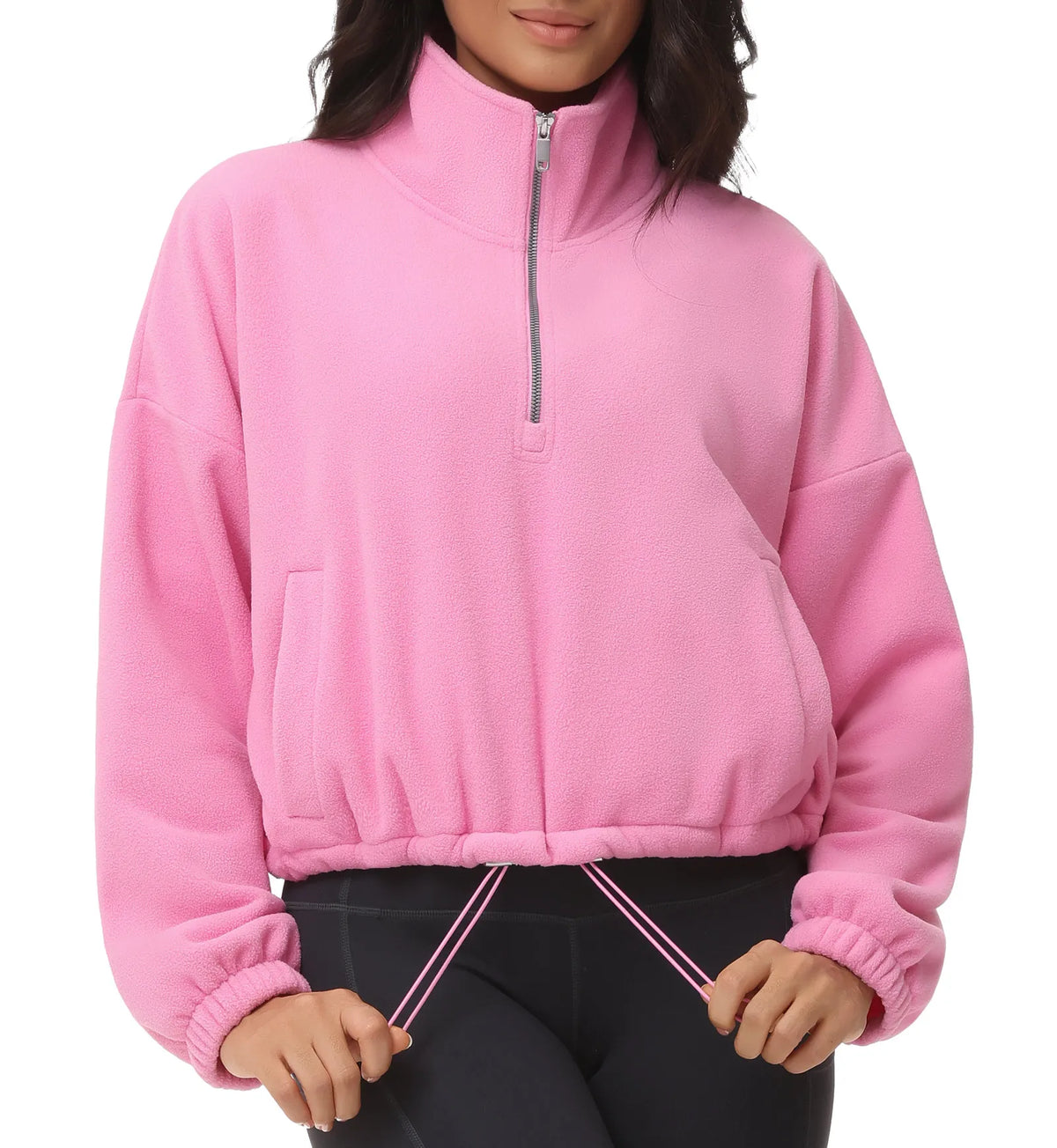 THE GYM PEOPLE Women's Half Zip Fleece Crop Workout Pullover
