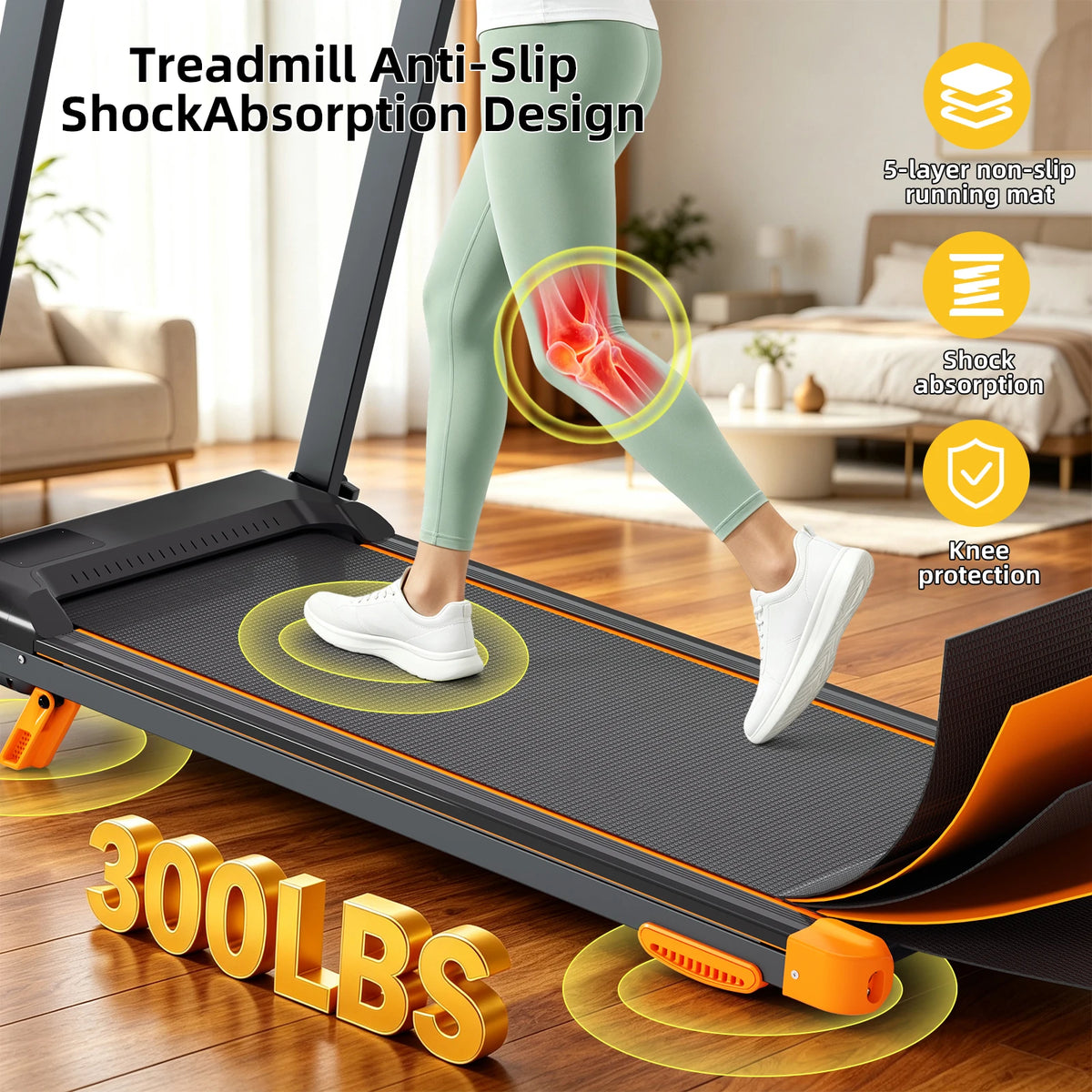 Foldable Incline Walking Pad Treadmill with HIIT Modes and Bluetooth