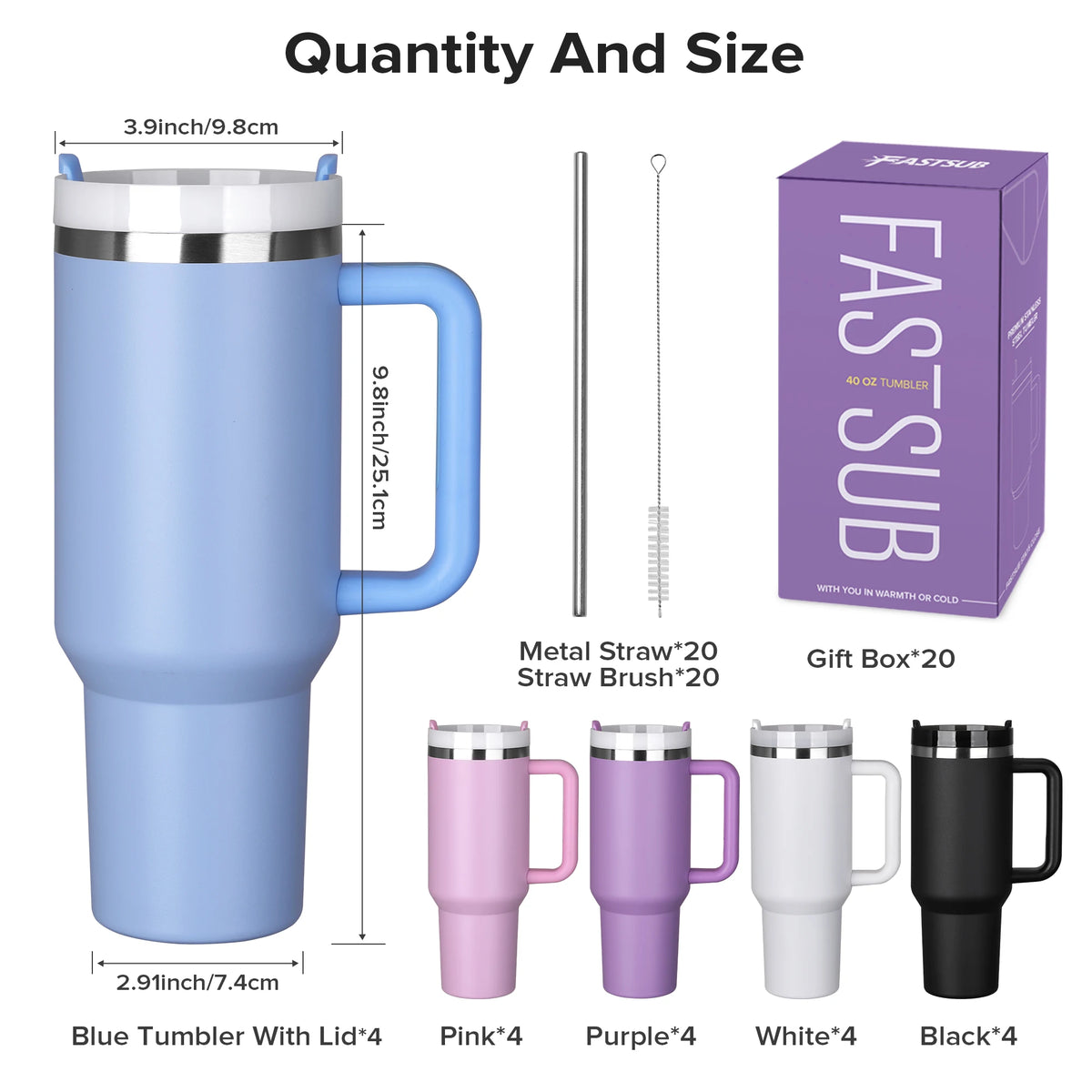Fastsub Stainless Steel Vacuum Tumbler With Handle And Straw