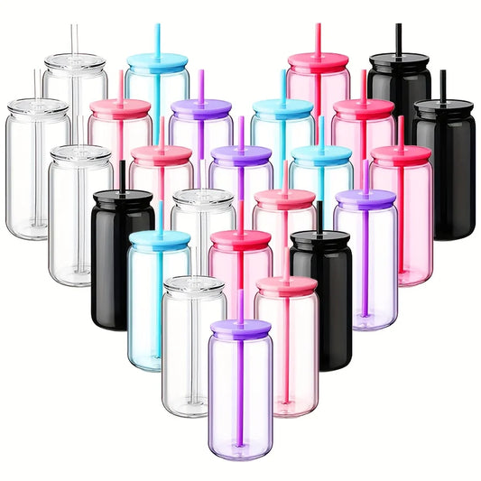 Hilake Mason Jar Style Reusable Tumblers With Leakproof Lids And Straws