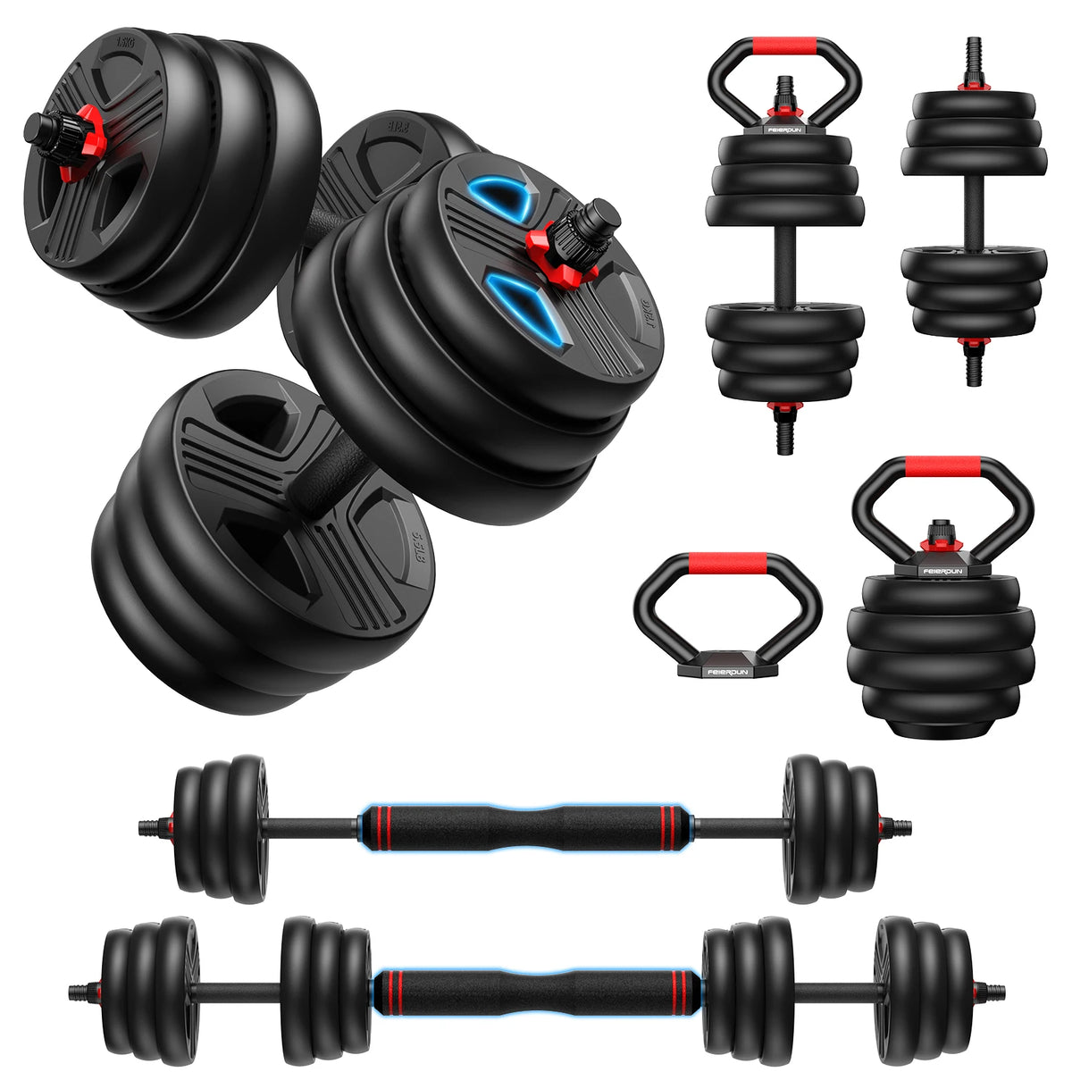FED Fitness Adjustable Five In One Dumbbell Barbell Kettlebell Set