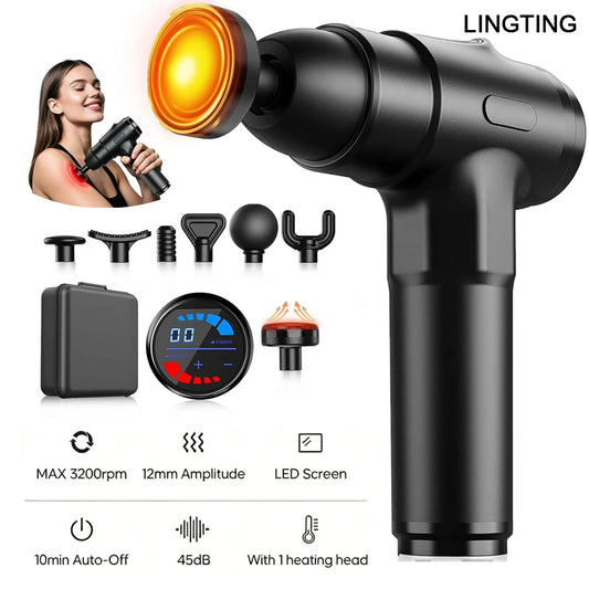LINGTENG Heated Deep Tissue Massage Gun With Multiple Massage Heads