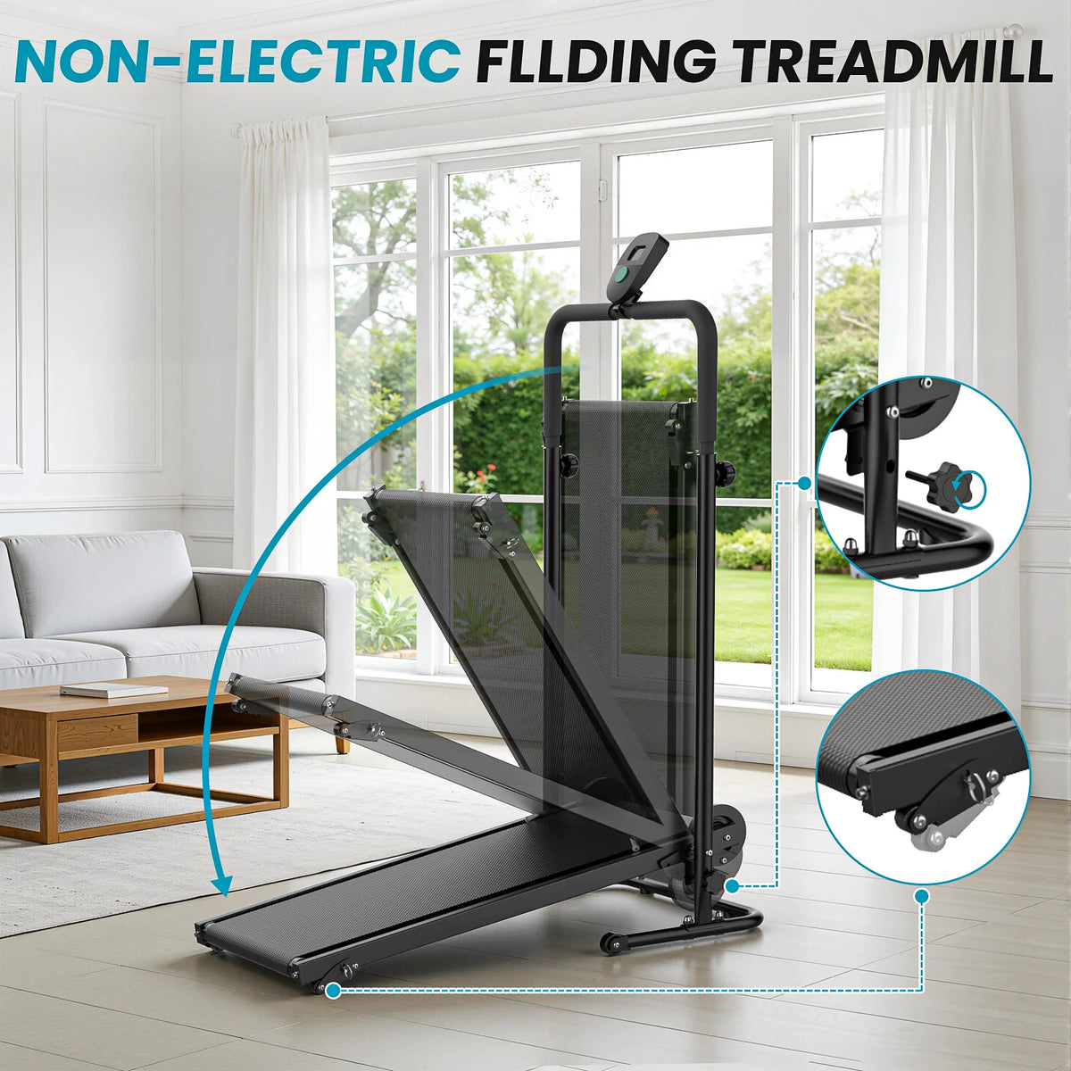 AKLUER Non Motorized Treadmill With Incline And LCD Monitor