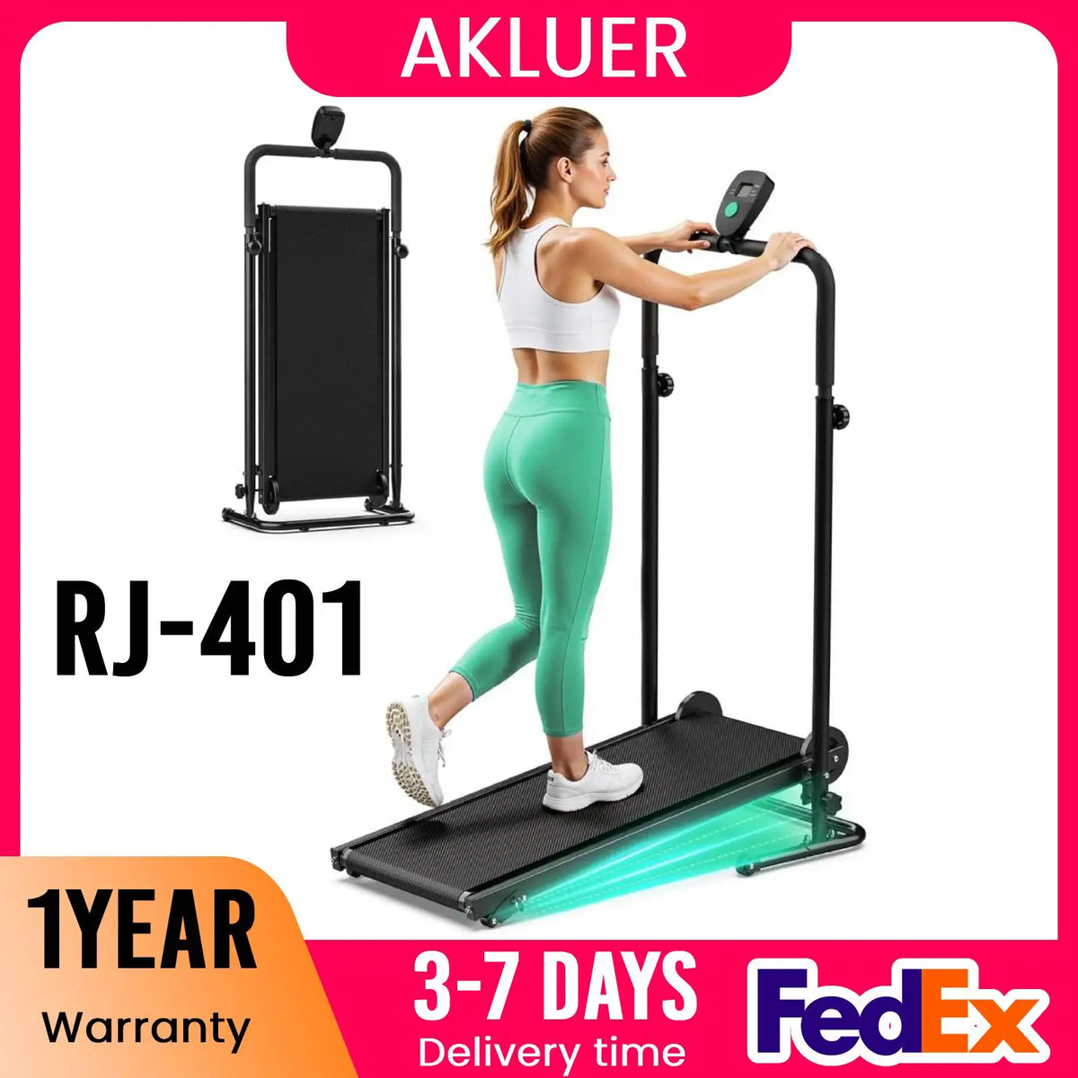 AKLUER Motorless Treadmill with Incline, Dual Flywheel and LCD Monitor