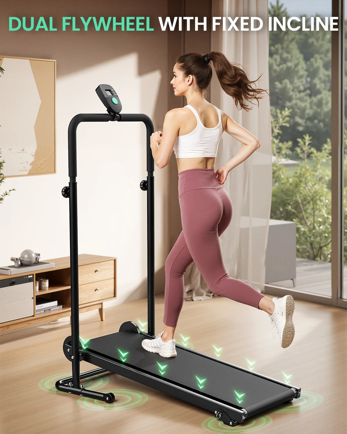 AKLUER Motorless Treadmill with Incline, Dual Flywheel and LCD Monitor