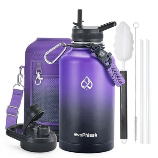 Insulated Vacuum Stainless Steel Water Bottle With Carry Strap