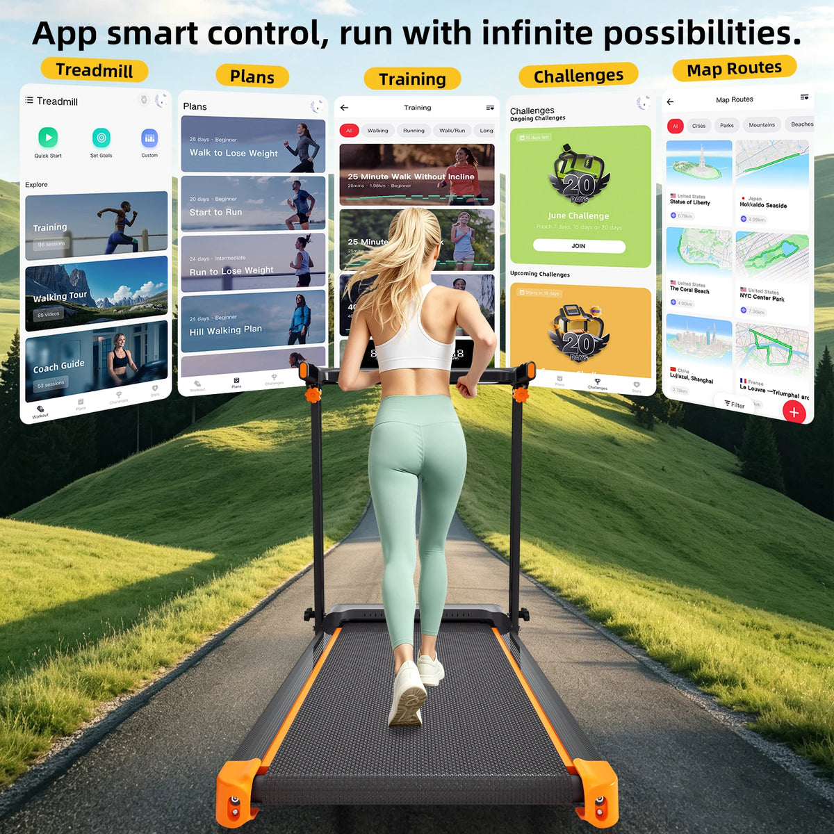 Foldable Incline Walking Pad Treadmill with HIIT Modes and Bluetooth