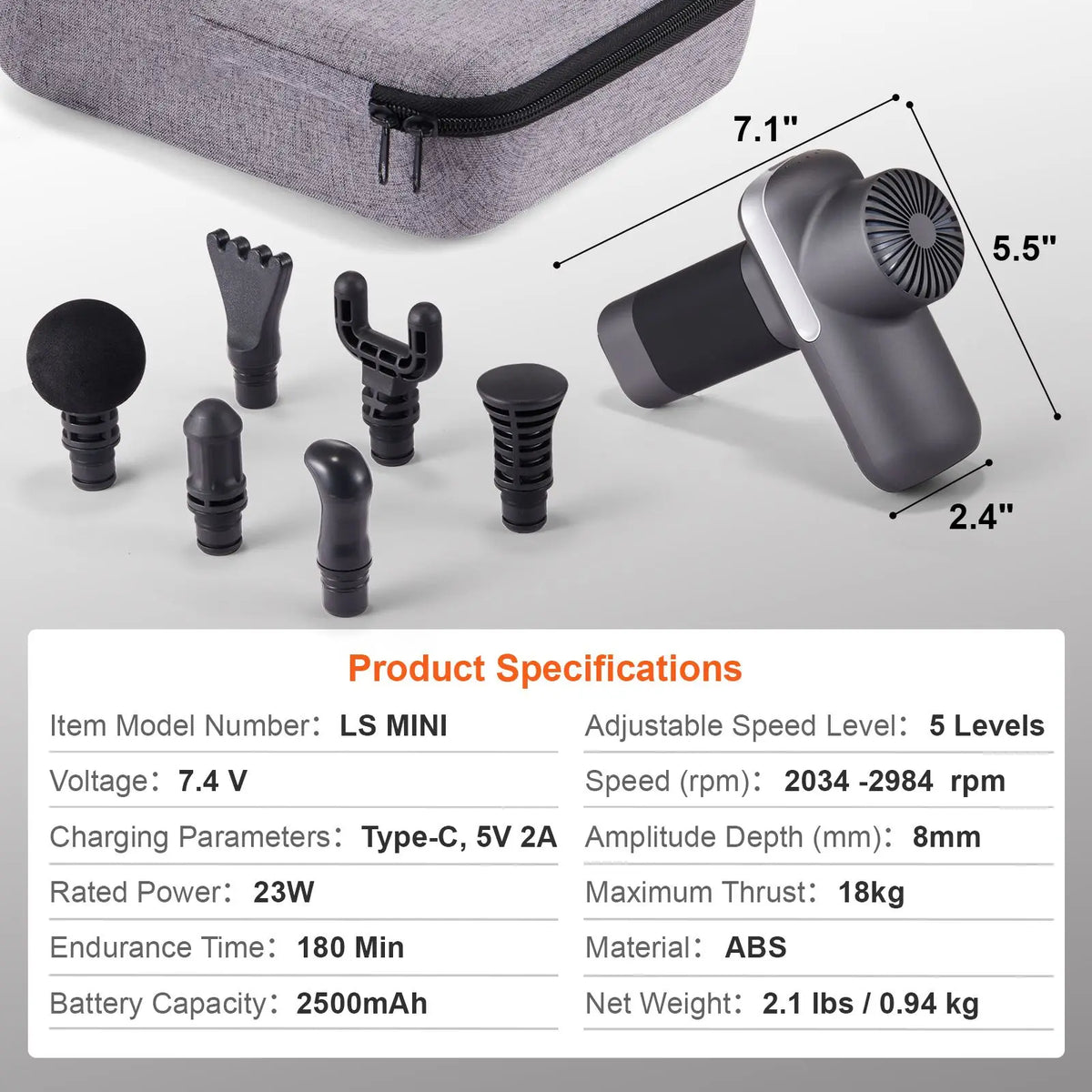 Percussion Massage Gun With 5 Speeds And 6 Massage Heads