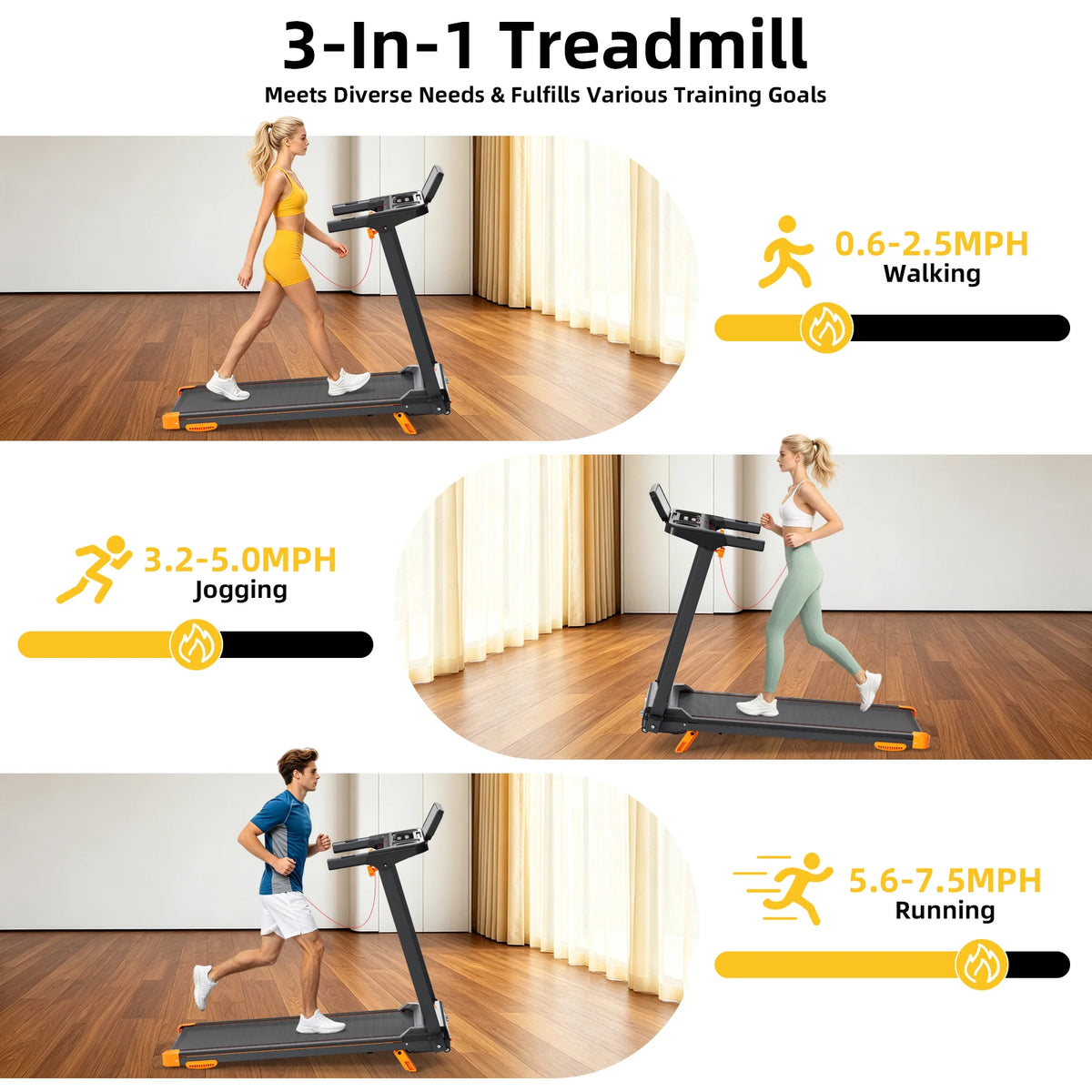 Foldable Incline Walking Pad Treadmill with HIIT Modes and Bluetooth