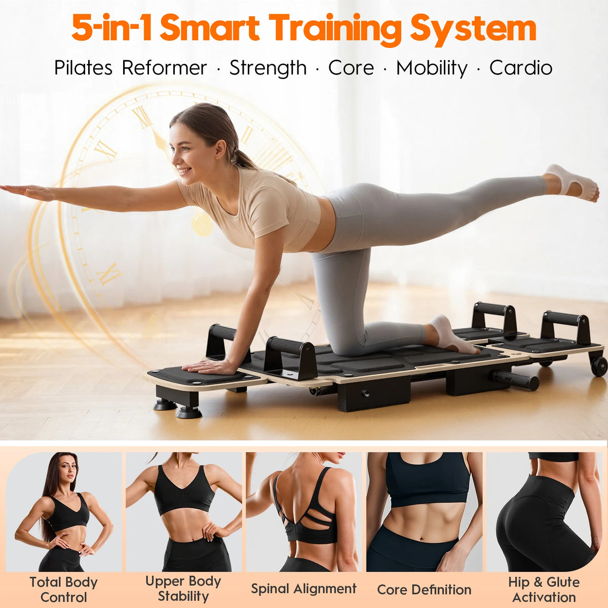 5-in-1 Foldable Pilates Reformer for Full Body Home Workout