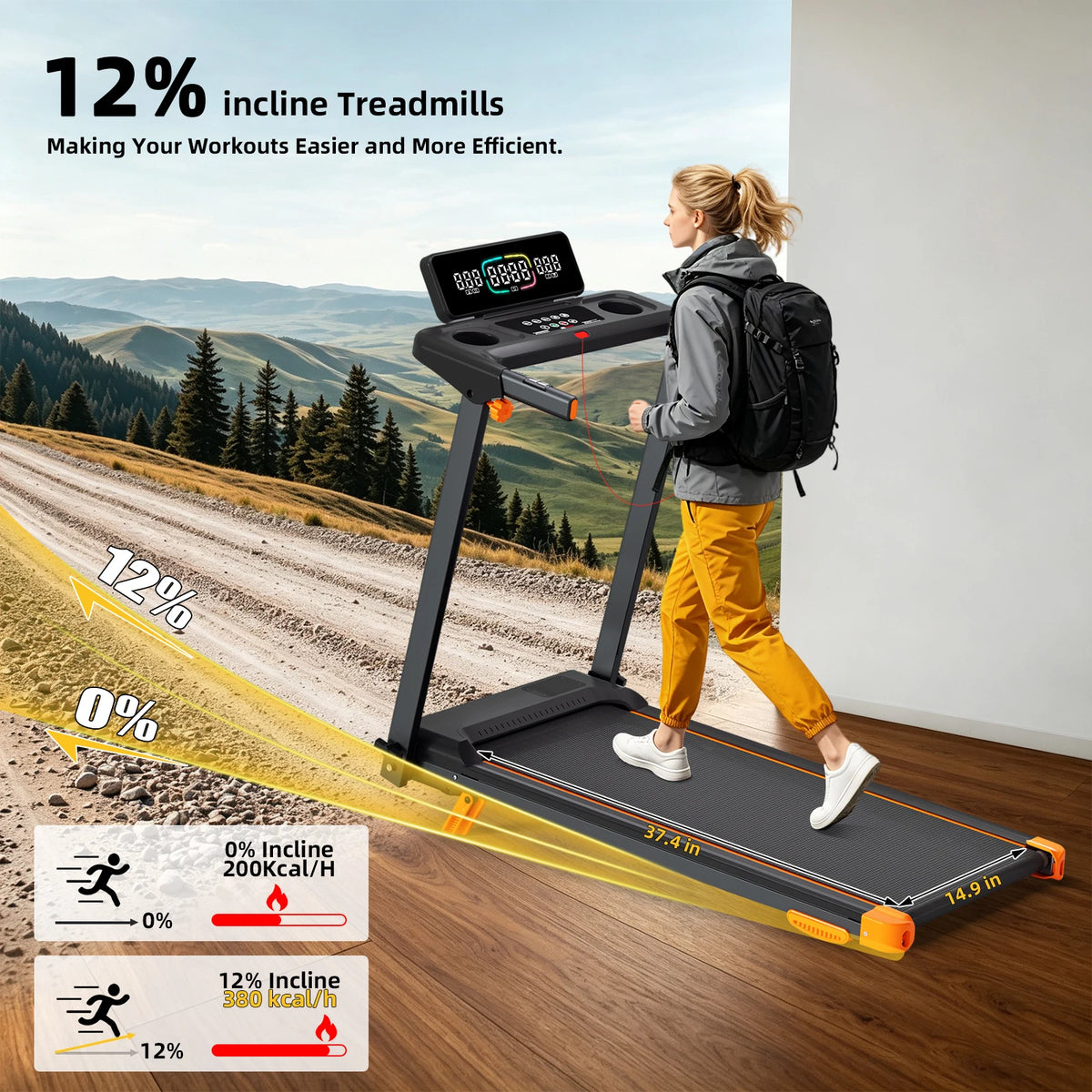 Foldable Incline Walking Pad Treadmill with HIIT Modes and Bluetooth