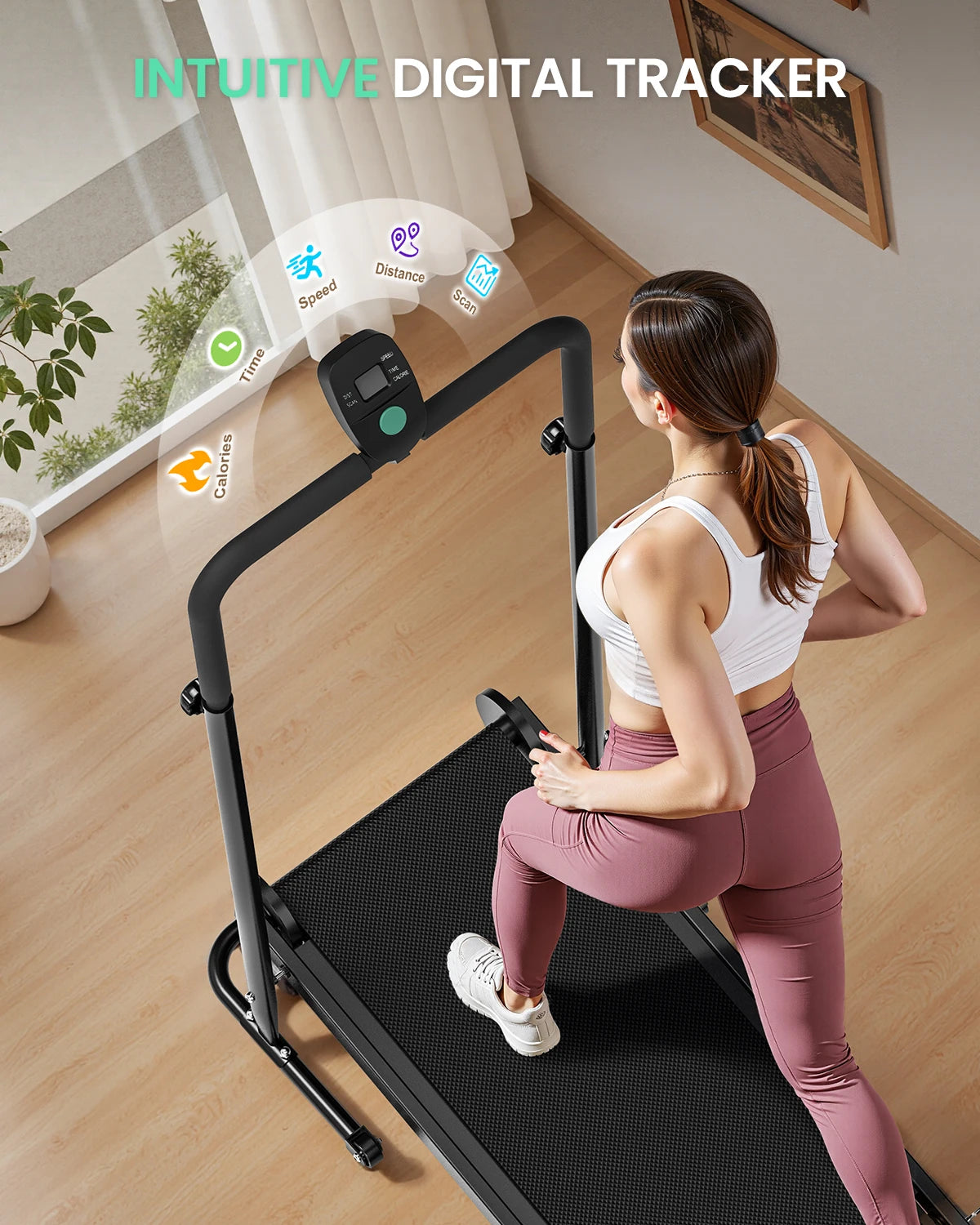 AKLUER Motorless Treadmill with Incline, Dual Flywheel and LCD Monitor